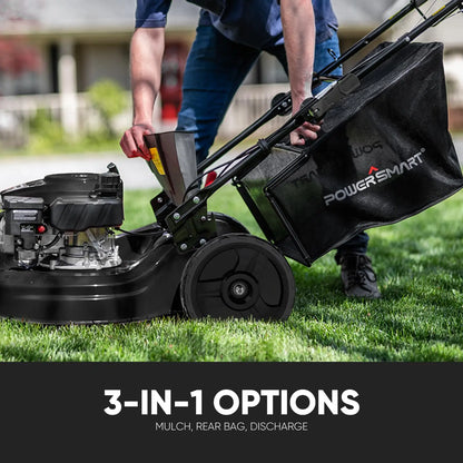 Self-Propelled Gas Lawn Mower — 22" 170CC OHV Engine, 3-in-1, Rear-Wheel Drive, 6-Position Height Adjustment