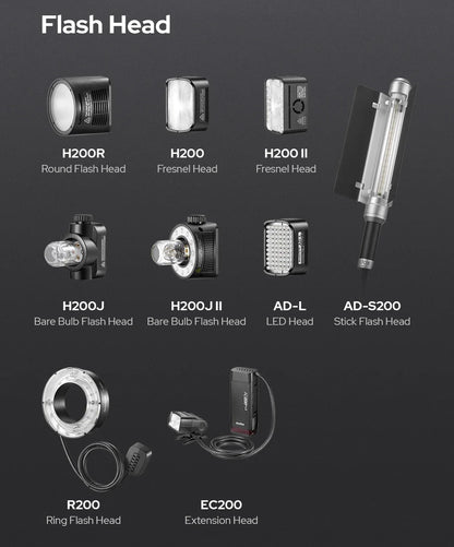 Godox AD200 Pro II Flash – 200Ws, 1/8000 HSS, 2980mAh Battery, 2.4G Wireless X System, Bi-Color Modeling Lamp Speedlight Flash