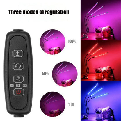 1/2/3/4 Head LED Plant Grow Light — Clip-On Full Spectrum Lamp with USB, Dimmable, Timer & 3-Color Switching for Indoor Plants