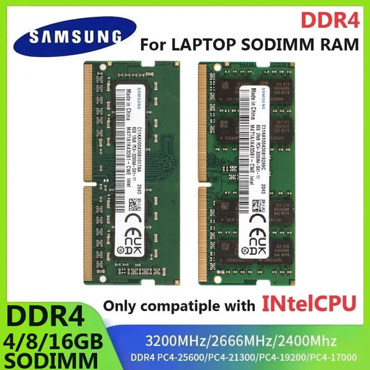 Samsung DDR4 SODIMM Laptop RAM – 4GB, 8GB, 16GB 2400MHz, 2666MHz, 3200MHz for Intel CPUs