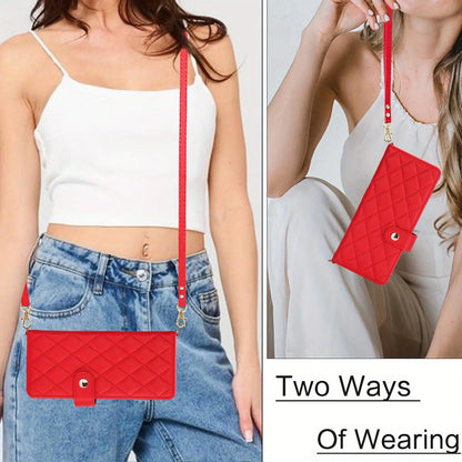 PU Leather Flip Wallet Case for Samsung Galaxy Z Fold 6/5/4/3 5G – Card Holder, Wrist Strap, Crossbody Stand Cover