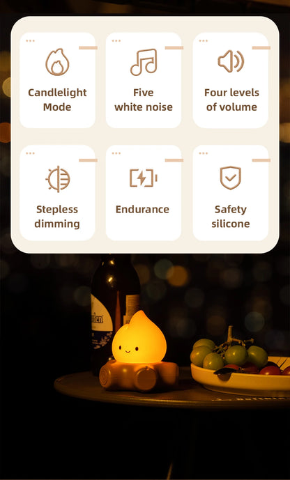 Campfire LED Night Light with White Noise – Creative Room Desk Lamp for Kids Gift