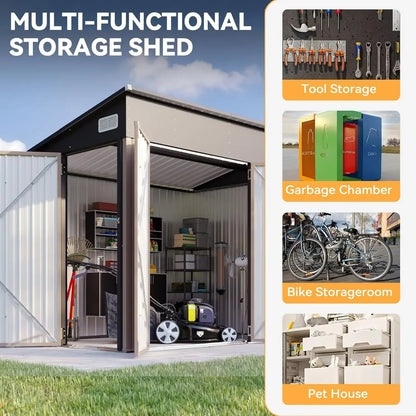 11.5'x7.5' Outdoor Metal Storage Shed – Triple Lockable Door with Sloping Roof for Tools & Bicycles
