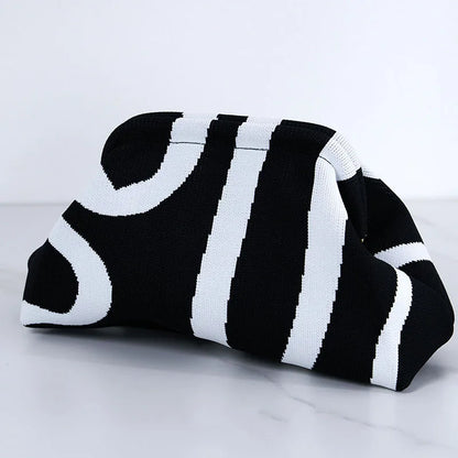 Summer Woven Crochet Clutch Bag – Women’s Cute Ruched Cloud Handbag, Casual Colorblock Purse