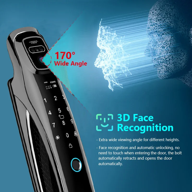 WiFi Tuya APP Face Recognition Smart Door Lock – Camera, Video Call, Voice Intercom & Automatic Digital Lock