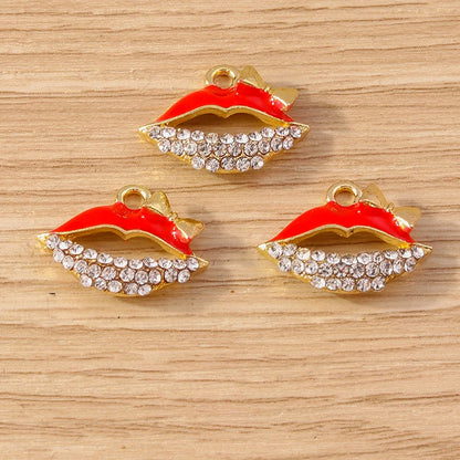 10PCS Cute Enamel Lips & Lipstick Charms – Pendants for Jewelry Making, Earrings, Necklaces & Bracelets DIY Crafts
