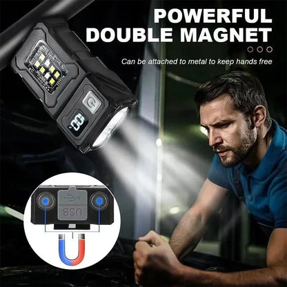 2/1pcs Portable Mini USB Rechargeable Flashlight — Super Bright LED Tail Magnet Torch with COB Emergency Light for Camping & Hiking