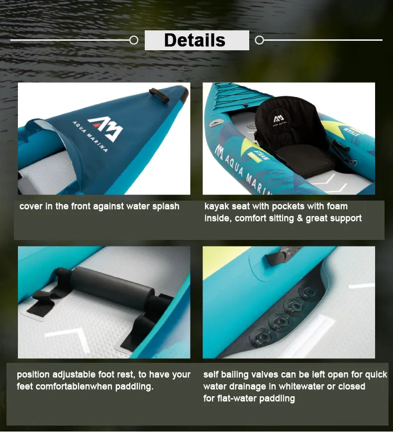 AQUA MARINA STEAM Inflatable Sport Kayak – 1-2 Person PVC Canoe Dinghy ...