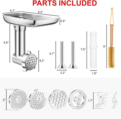 Metal Food Grinder Attachment for KitchenAid and Cuisinart SM-50 Series Stand Mixers - Includes Meat Grinder and Sausage Stuffer