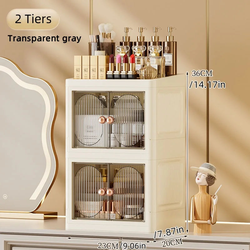 Foldable Desktop Makeup Organizer — Multi-Layer Large Capacity Storage for Cosmetics, Toiletries & Books