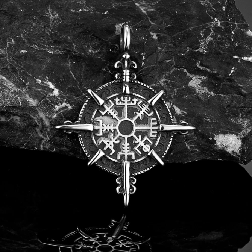 Retro Gold Viking Compass Necklace – Antique Stainless Steel Norse Rune Vegvisir Amulet Pendant for Men