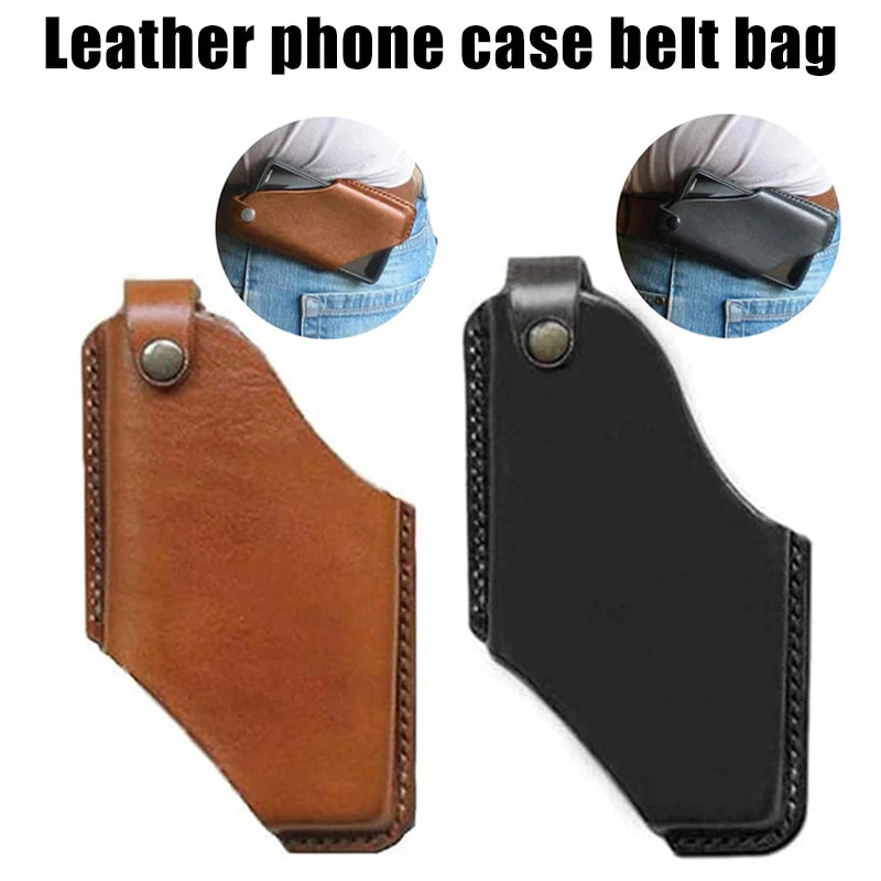 Leather Men’s Phone Case Pouch, Belt Waist Bag for iPhone, Cellphone Holster, Wallet & Purse Waist Pack Holder