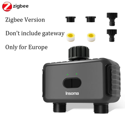 Zigbee/WiFi Automatic Water Timer – Dual Hose Garden Irrigation System, Sprinkler Programmer, Alexa Support