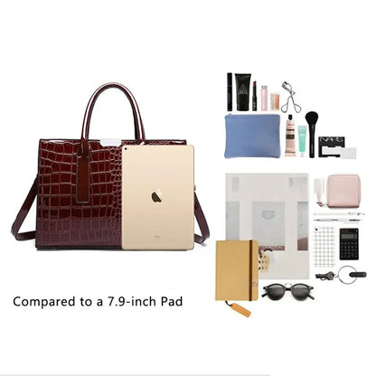 Luxury Vintage Crocodile Pattern Handbag – Women’s Large Leather Tote & Shoulder Bag