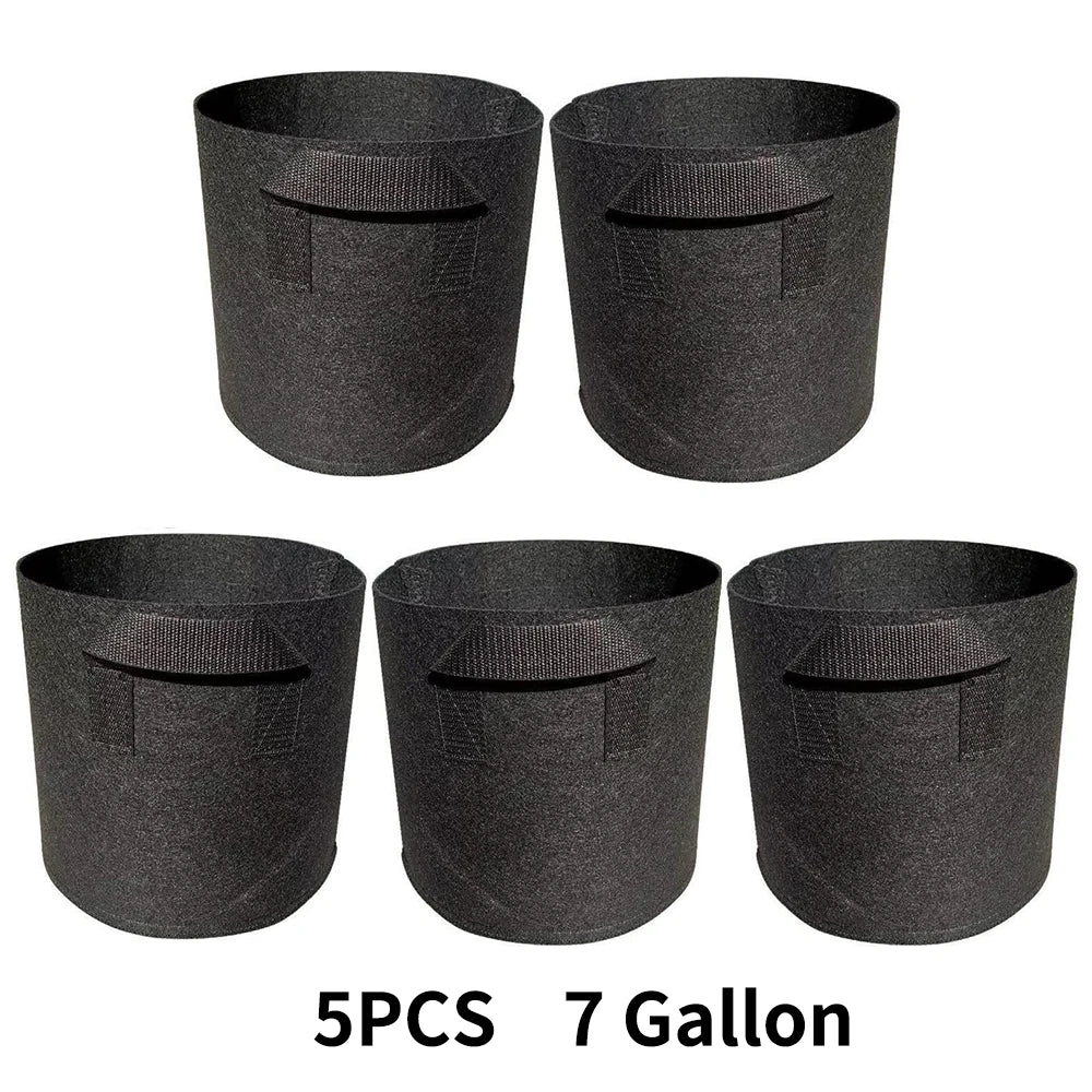 5-Pack Grow Bags with Handles — Aeration Fabric Pots for Plants, Available in 3, 4, 5, 7 & 30 Gallon