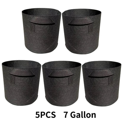 5-Pack Grow Bags with Handles — Aeration Fabric Pots for Plants, Available in 3, 4, 5, 7 & 30 Gallon