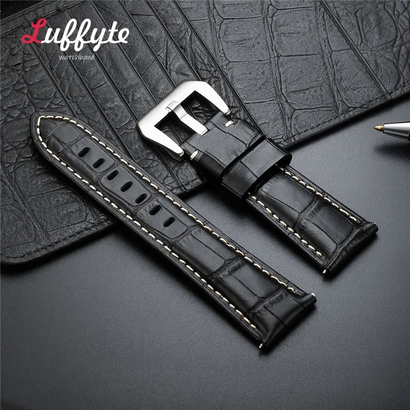 High-Quality Genuine Leather Watch Strap – 20mm-26mm Men's Band in Black, Brown & Blue