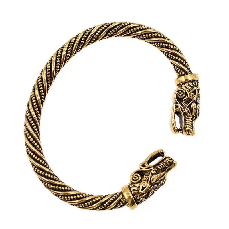 Vintage Viking Double-Headed Wolf Bracelet – Adjustable Twist Design Men's Fashion Punk Jewelry Accessory
