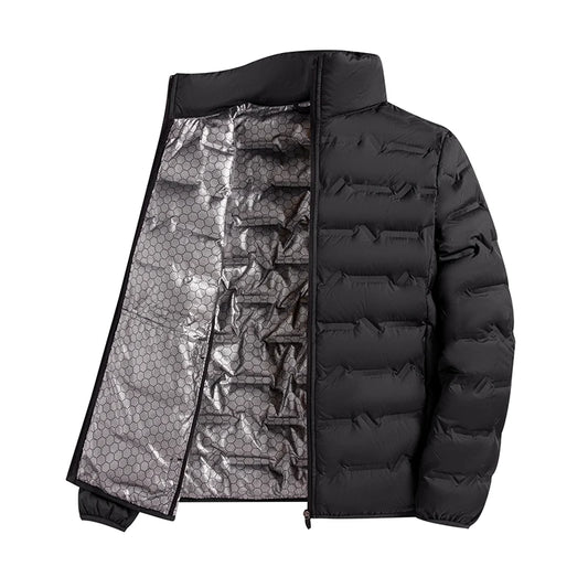 Graphene Self-Heating Down Jacket for Men – Solid Windproof, Pleated Stand Collar, Warm Winter Outerwear