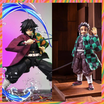 1/12 Scale Demon Slayer Action Figure – Tomioka Giyuu & Kamado Tanjirou with Grid Cloak Kimono for 6" Body Models