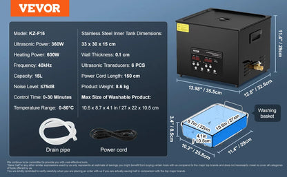 SucceBuy Ultrasonic Cleaner – 2L to 15L Portable Dishwasher with Timer for Home Use