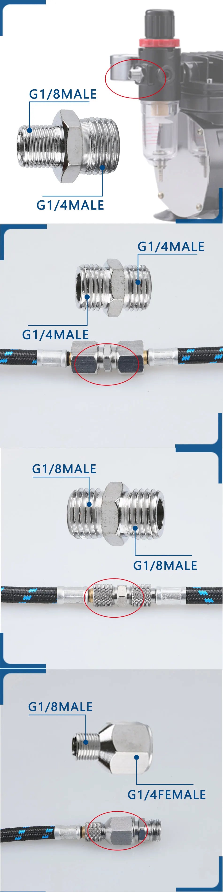SAUGD 9PCS Airbrush Adapter Fitting Replacement Kit – Coupling Connectors for Compressor & Airbrush Hose