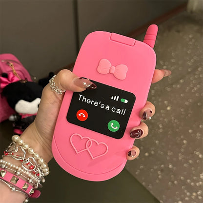 3D Hot Pink Bow Flip Mirror Silicone Case: Cute Cellphone Model Cover for iPhone 15 14 13 12 Pro Max 11 - Shockproof Soft Gift
