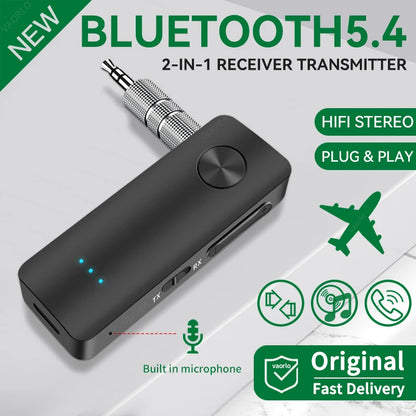 2 in 1 Bluetooth 5.4 Audio Receiver & Transmitter – HiFi Stereo Wireless Adapter with Mic & 3.5mm AUX for Car, Airplane, TV, PC, Speaker