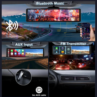 11.26" 4K 2160P Car DVR Dash Cam – CarPlay, Android Auto, GPS, WiFi, Bluetooth, FM, Rear View Mirror Camera & Drive Recorder