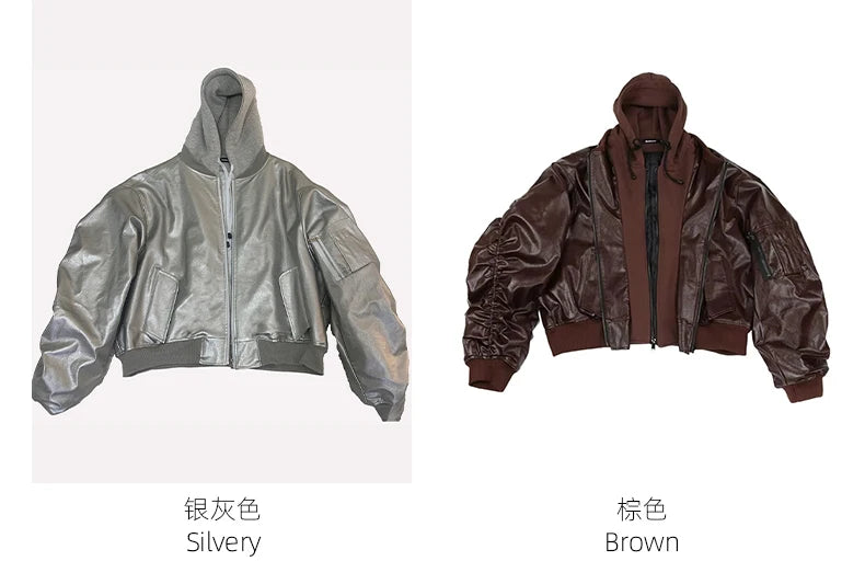 Mauroicardi Autumn Winter Oversized PU Leather Bomber Jacket for Men - Thickened Warm Hooded Luxury Designer Coat