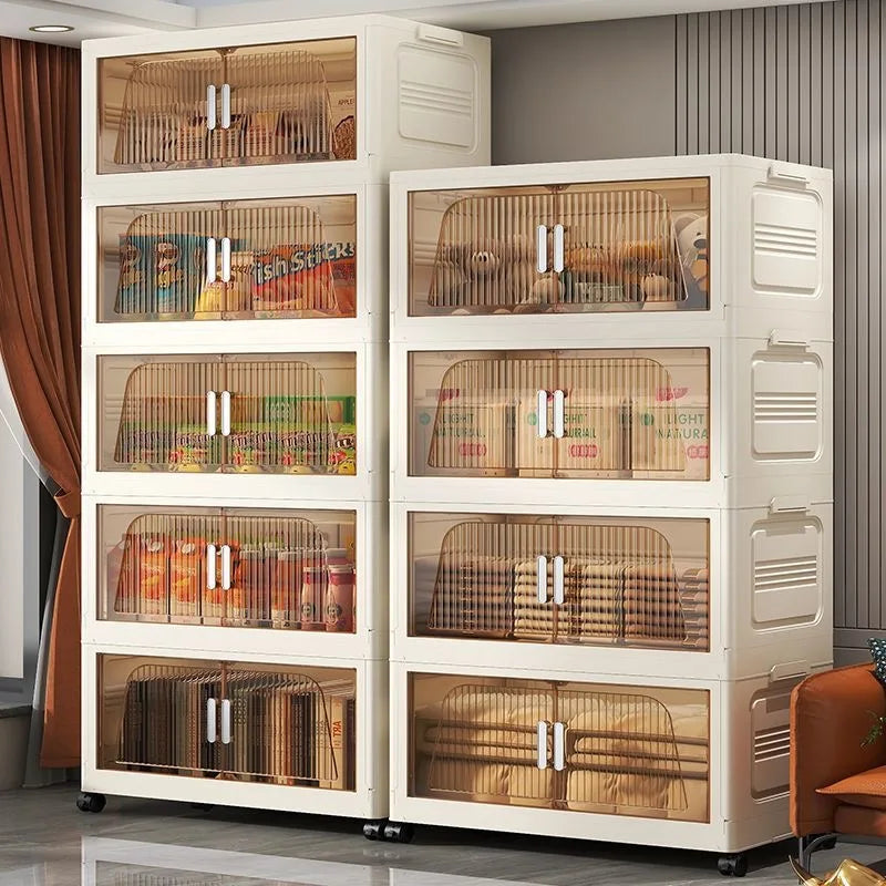 2025 Folding Living Room Cabinet – Multifunction Rolling Closet Organizer with Large Capacity Storage