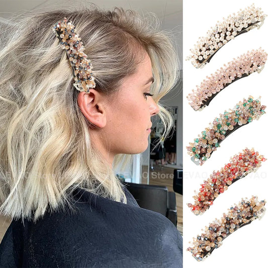 Rhinestone Pearl Women's Hair Clip - Trend Design Headdress for Girl Ponytail, Simple Spring Clip Fashion Hair Accessories