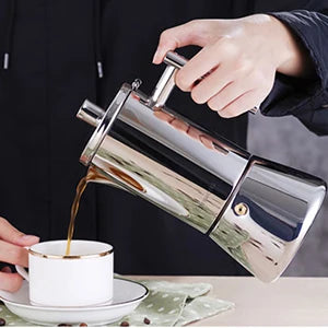 Easyworkz Diego 4-Cup Stovetop Espresso Maker — Stainless Steel Italian Moka Pot, 6.8 oz Induction Coffee Machine