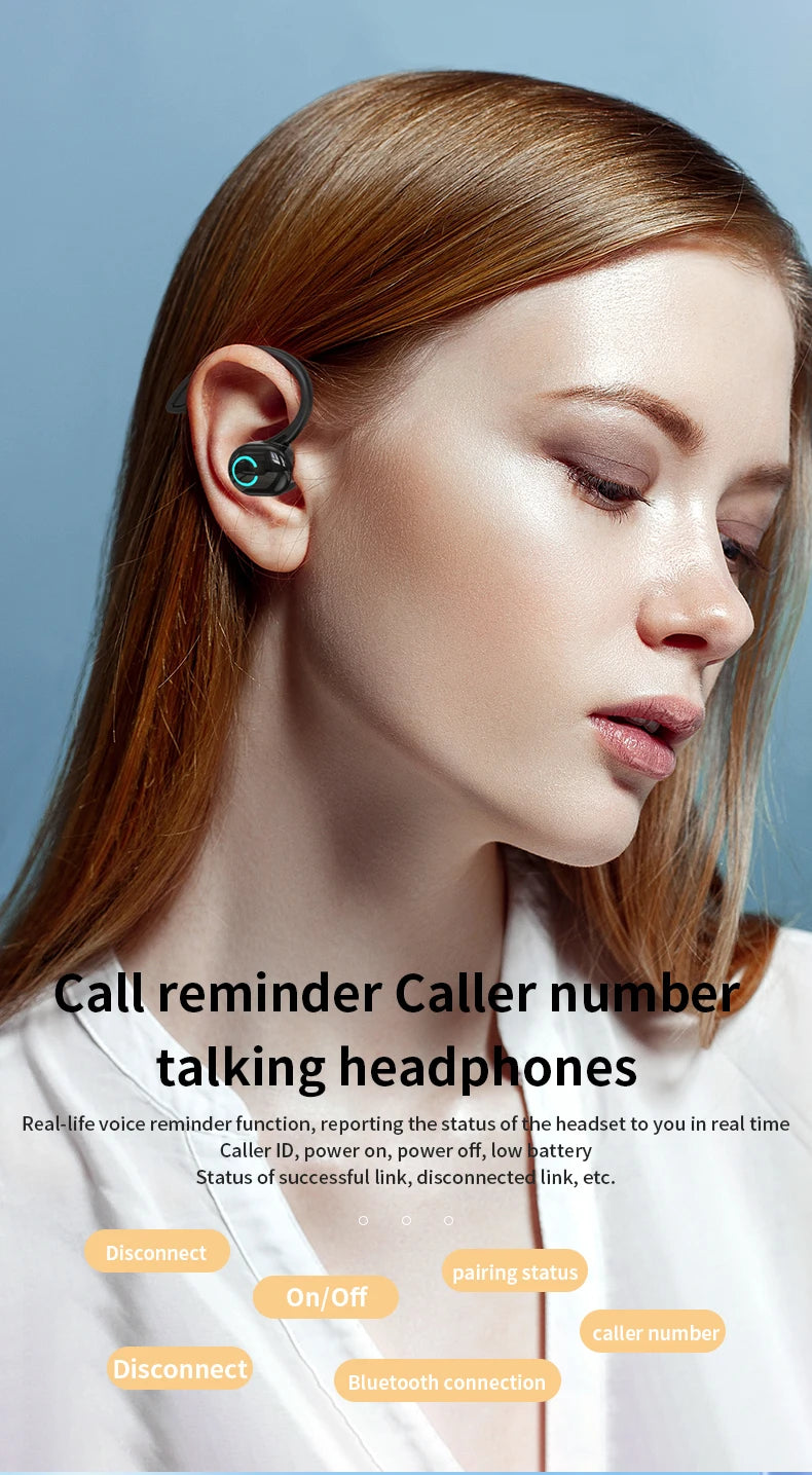 Wireless Bluetooth Earphones – HiFi Bass Ear-Hook Earbuds with HD Mic, Noise Cancelling, Waterproof Sports Gaming Headset