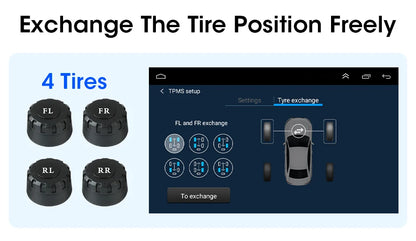 JMCQ USB Android TPMS Tire Pressure Monitoring System – 5 Internal/External Sensors with Display & Alarm for Car Navigation Radio