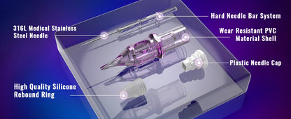 10pcs Disposable Tattoo Cartridge Needles – RL, RS, RM, M1 Series for Eyebrow, Eyeliner & Permanent Makeup