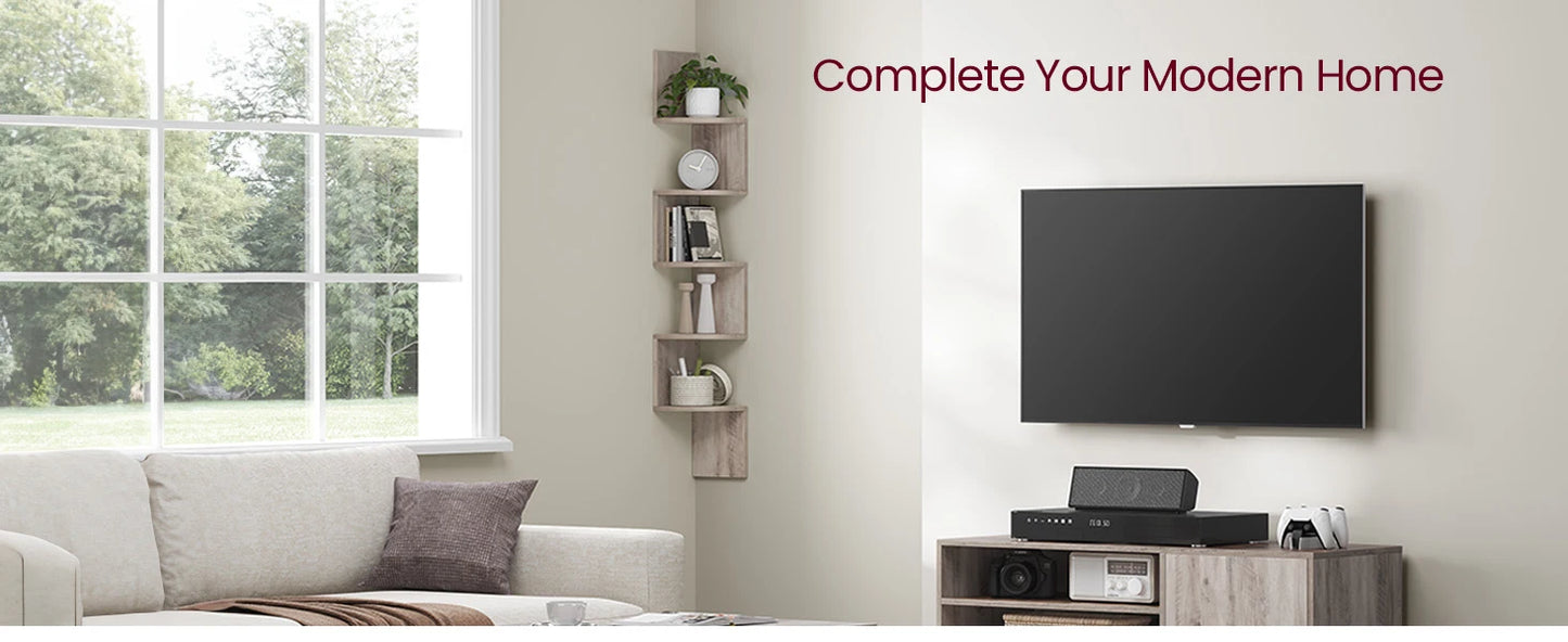 VASAGLE 5-Tier Corner Wall Shelf – Floating Bookshelf & Plant Display for Bedroom, Living Room, Bathroom, Home Office