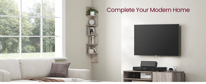 VASAGLE 5-Tier Corner Wall Shelf – Floating Bookshelf & Plant Display for Bedroom, Living Room, Bathroom, Home Office