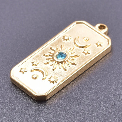 6pcs Real Gold-Plated Sun Charms - Stainless Steel Jewelry Making Pendants, Heart, Moon & Sunshine Design