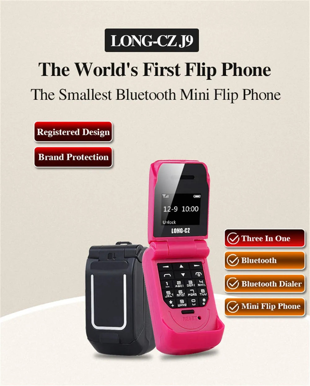 Mini Flip Mobile Phone for Kids – J9 Smallest Clamshell Phone with Bluetooth Dialer & Magic Voice Handsfree Earphone