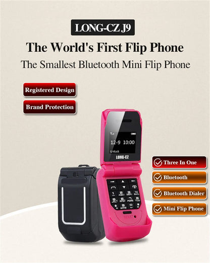 Mini Flip Mobile Phone for Kids – J9 Smallest Clamshell Phone with Bluetooth Dialer & Magic Voice Handsfree Earphone