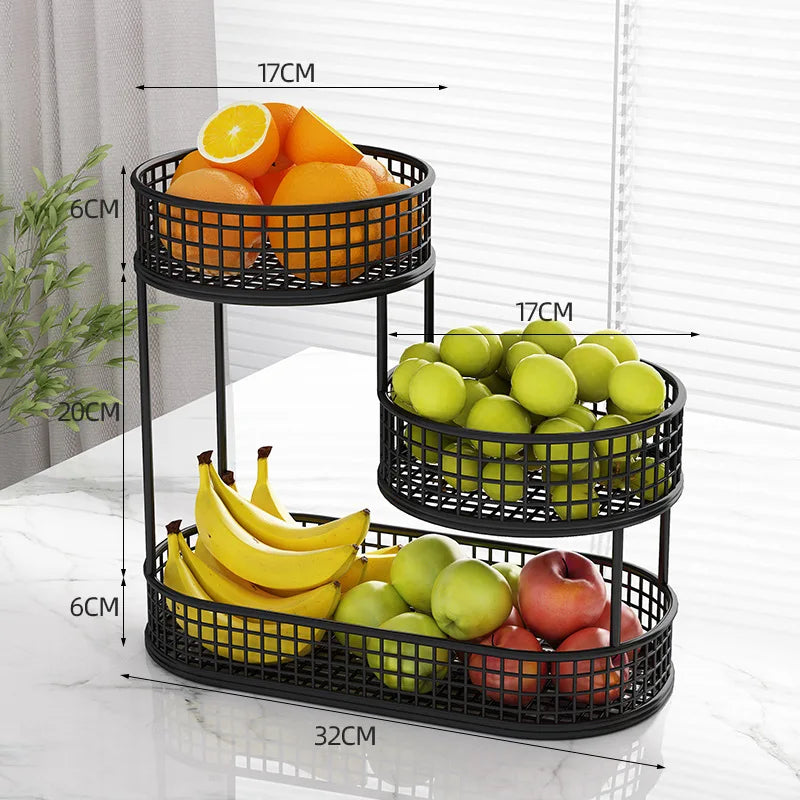 Stainless Steel Multi-Layer Round Fruit Basket – Elegant Metal Storage & Display Rack for Kitchen, Dining & Living Room