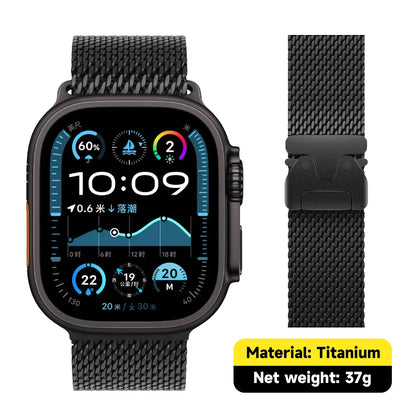 100% Titanium Milanese Loop Band for Apple Watch Ultra 2/1, Series 10–6, SE – iWatch Strap for 45mm 46mm 49mm Models