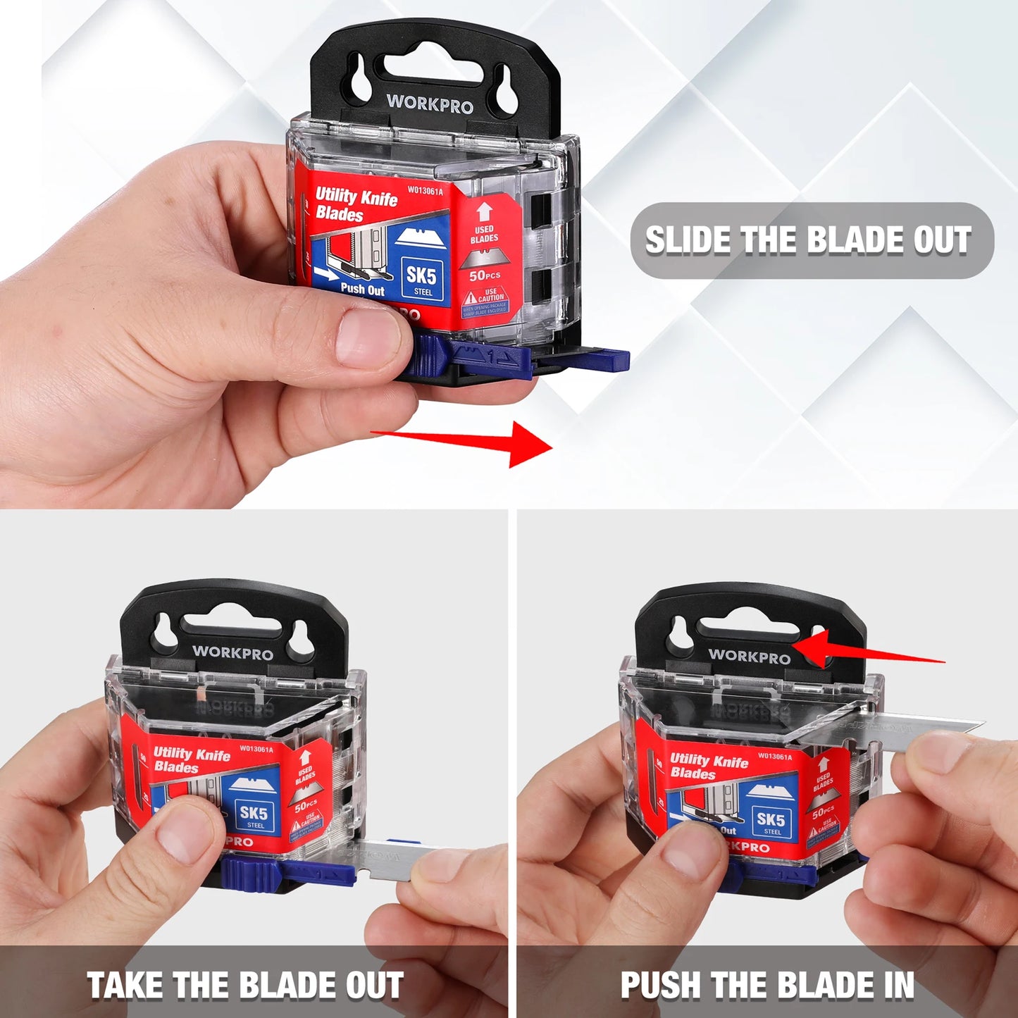 WORKPRO Utility Knife Blades - 5/50/100 PCS, SK5 Steel, Heavy Duty Replacement Blades for Knives