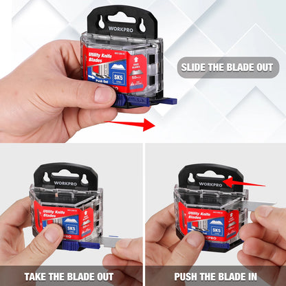 WORKPRO Utility Knife Blades - 5/50/100 PCS, SK5 Steel, Heavy Duty Replacement Blades for Knives