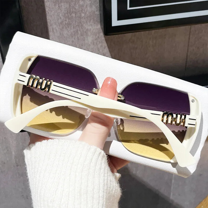 2024 New Fashion Rimless Sunglasses for Women – Luxury Brand Letter Design, UV400 Vintage Anti-Glare Shades