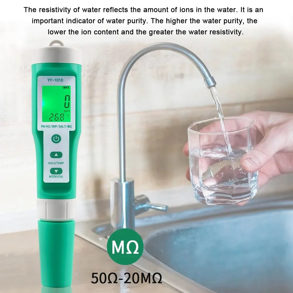 Yieryi TDS, EC, PH, Salinity & ORP Meter - H2, S.G, TEMP Water Quality Monitor for Pools & Aquariums