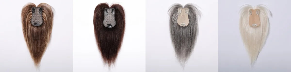 Light Grey Human Hair Topper with Thick Bangs – Clip-In 360° Coverage Hair Extensions for Women