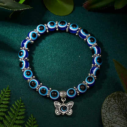 Classic Turkish Evil Eye Bracelets: Handmade Blue Eye Palm Butterfly Pendant Bangles for Men & Women - Lucky Charm Jewelry
