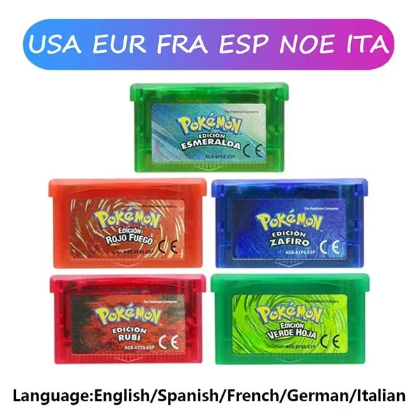 GBA Pokémon 32-Bit Game Cartridges – Emerald, FireRed, LeafGreen, Ruby & Sapphire, Multi-Language